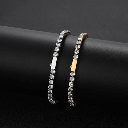 4mm Spring Clasp Stainless Steel Tennis Chain Hip Hop Zircon Men's Bracelet